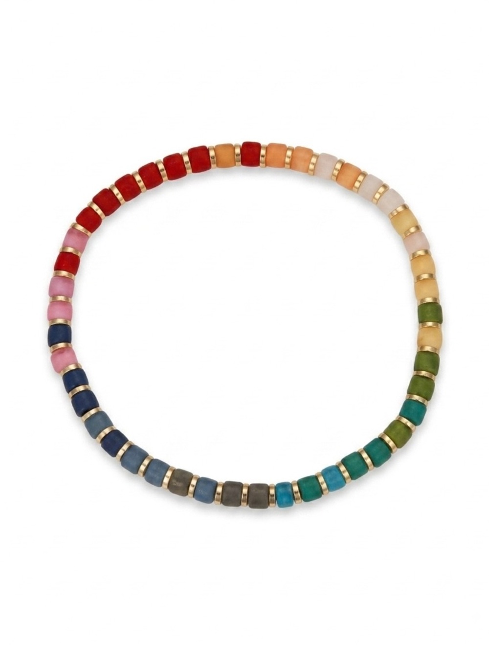 Unwritten Multicolor Ceramic Bead Stretch Bracelet with Gold Spacers 1bracelet